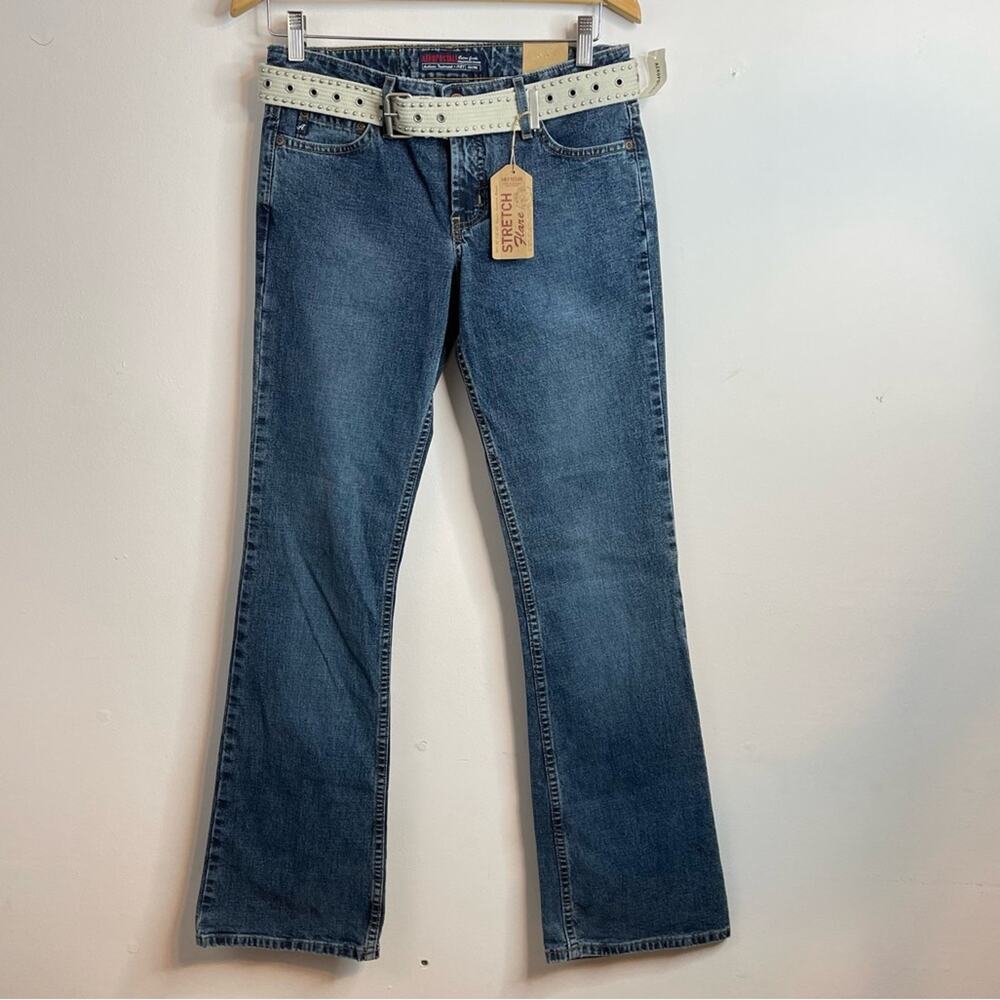Aeropostale Vintage 90s Y2K Low Rise Stretch Flare Jeans Belt 3 4 Long tall new